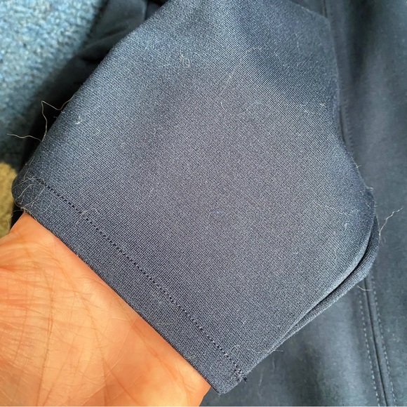 💙 CAMAIEU NAVY BLACK FAUX LEATHER TRIM CAPRI SLEEVE DRESS! - Picture 10 of 12